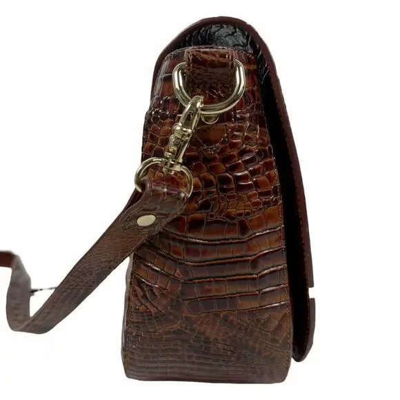 Brahmin Sonny Melbourne Turnlock Flap Crossbody Bag Pecan Brown